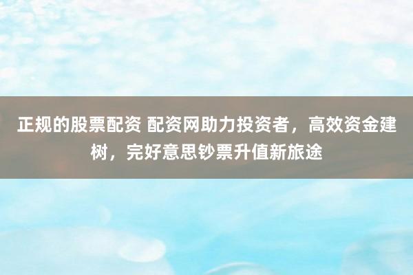 正规的股票配资 配资网助力投资者，高效资金建树，完好意思钞票升值新旅途
